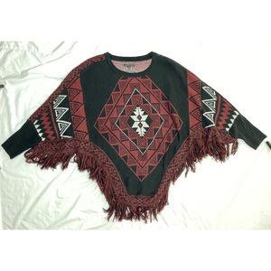 Signature Studio Poncho Sweater Aztec Pattern